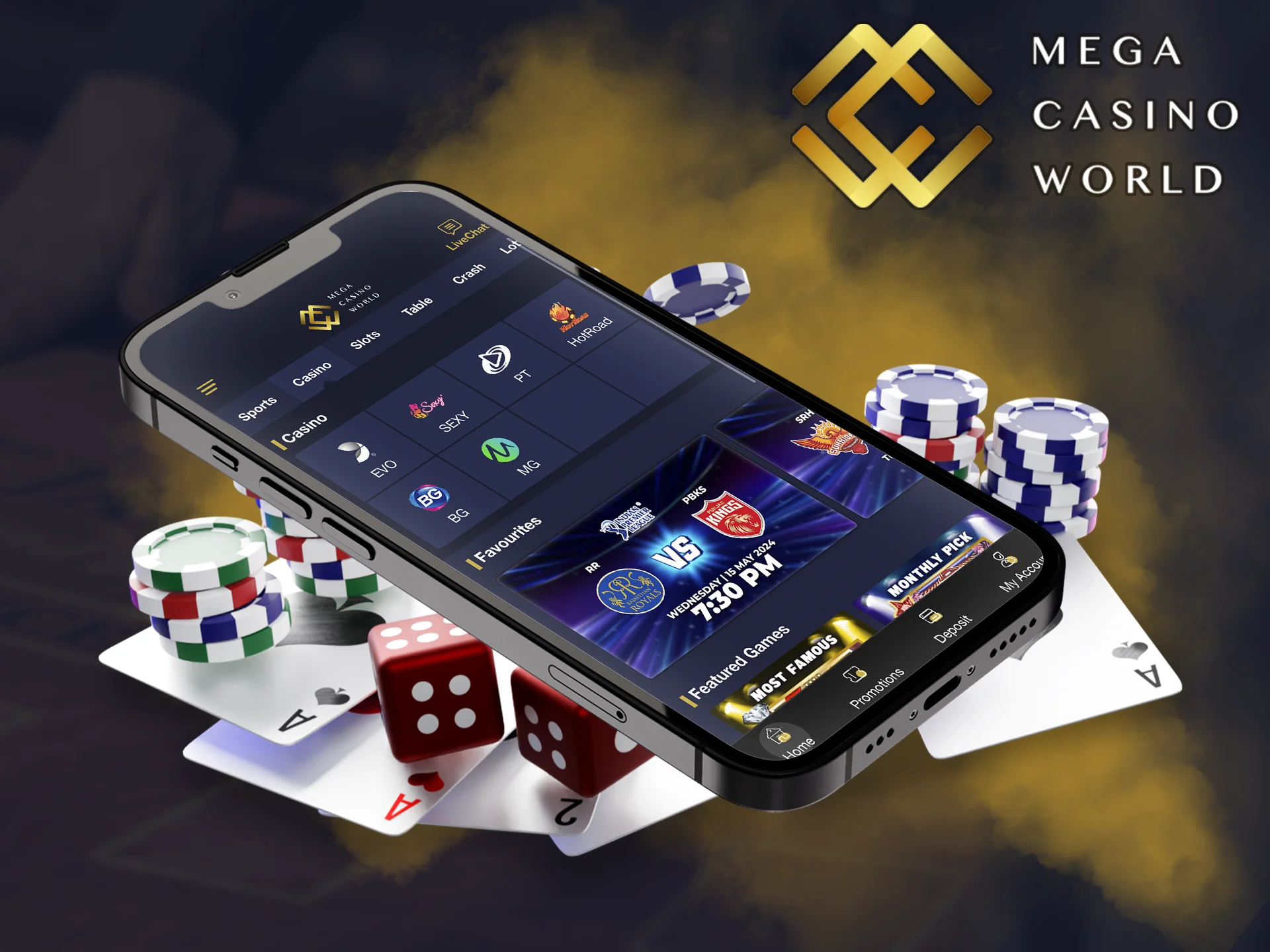 Popular tabletop games are waiting for you in the Mega Casino World app.