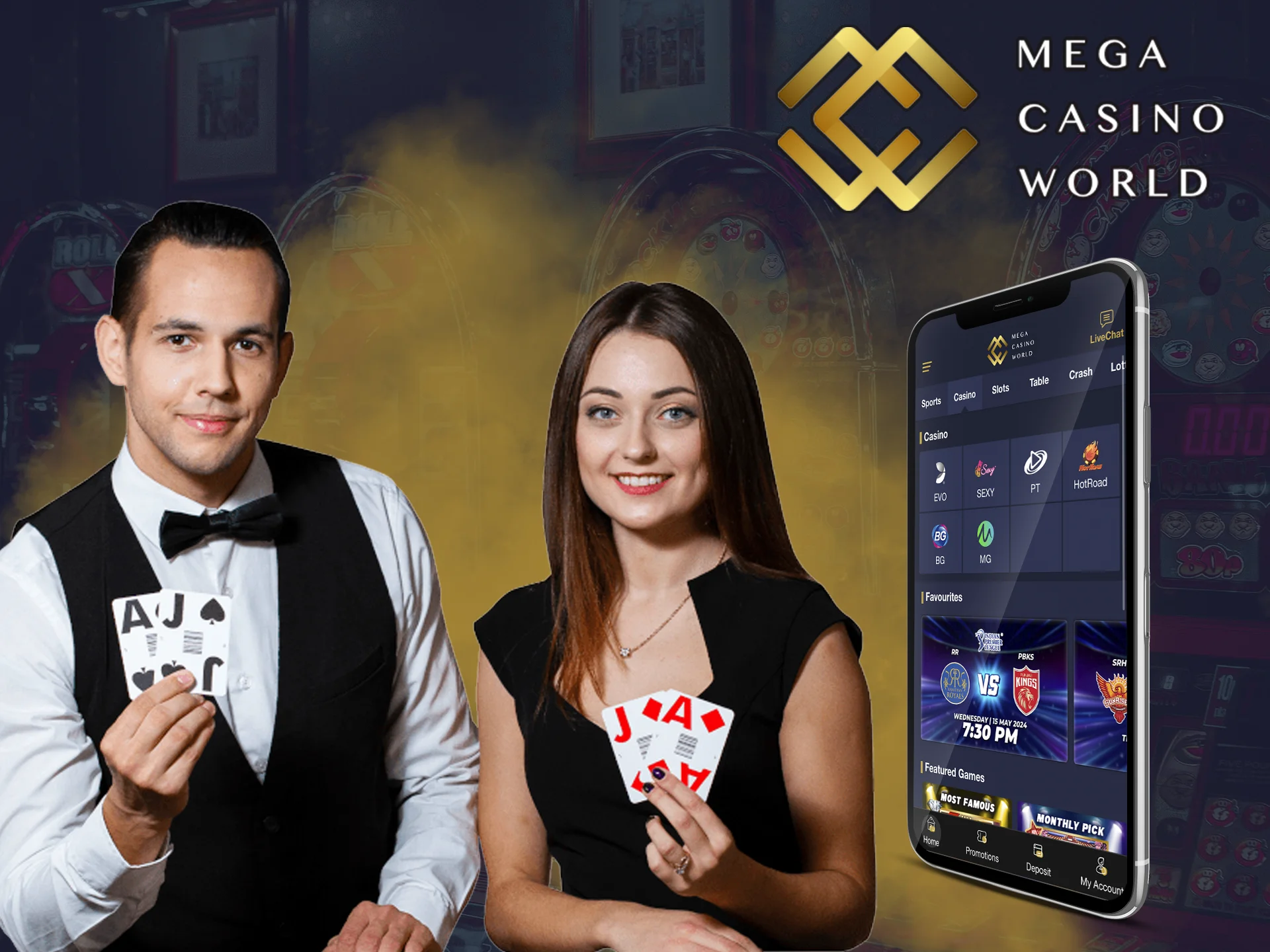 You will be able to play with live dealers on the Mega Casino World.