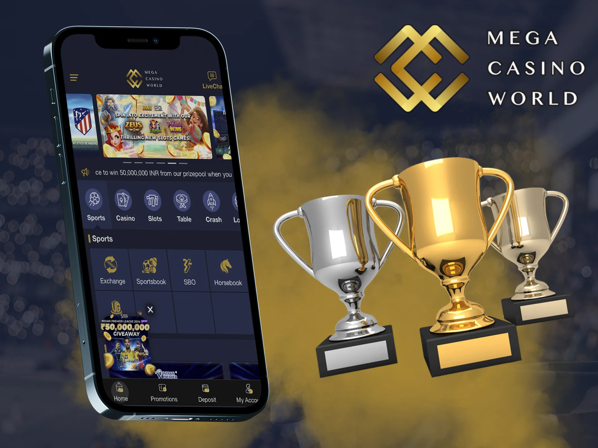 Bettors will enjoy an abundance of sporting events on the Mega Casino World app.