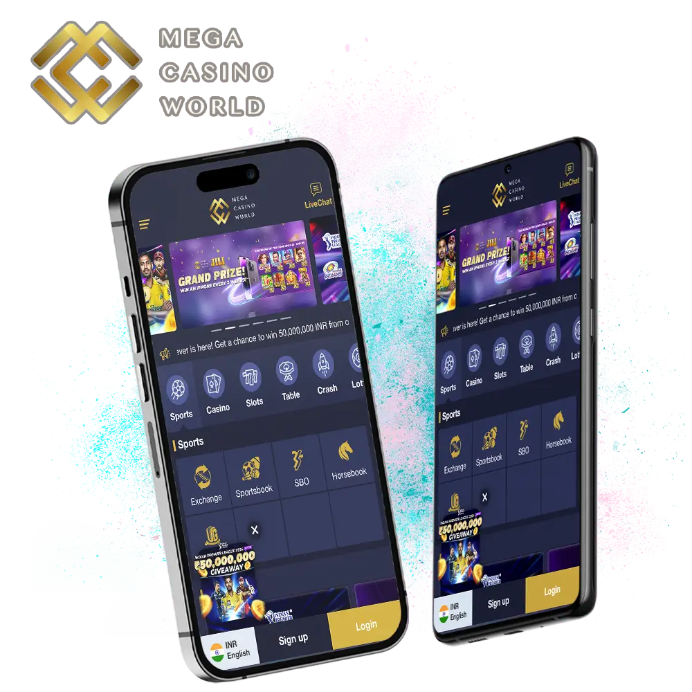 Get the Mega Casino World app on your iOS or Android device.