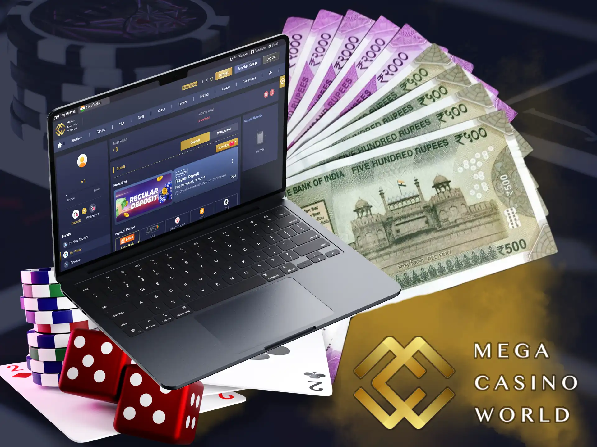 Fund your account in convenient ways for India on the Mega Casino World platform.