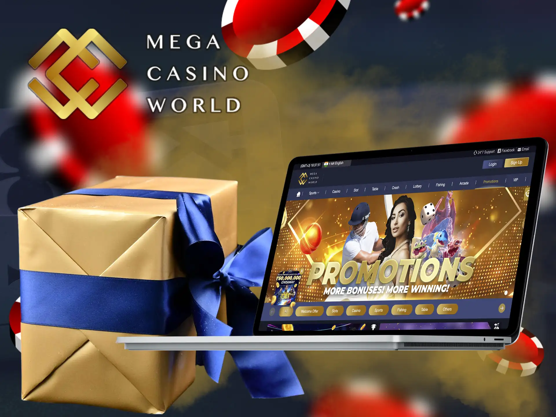 Get nice cash prizes simply by creating an account at Mega Casino World.