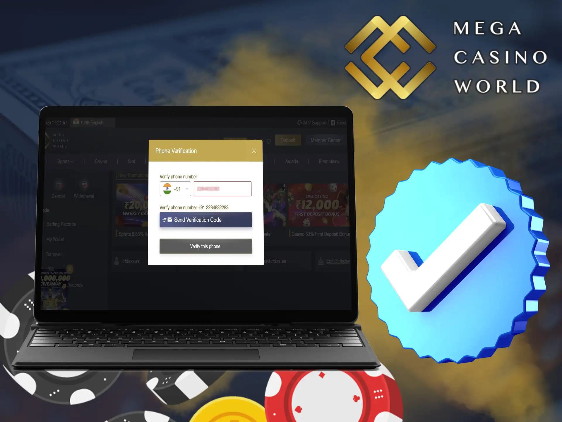 This procedure allows you to withdraw your won funds from the Mega Casino World platform.