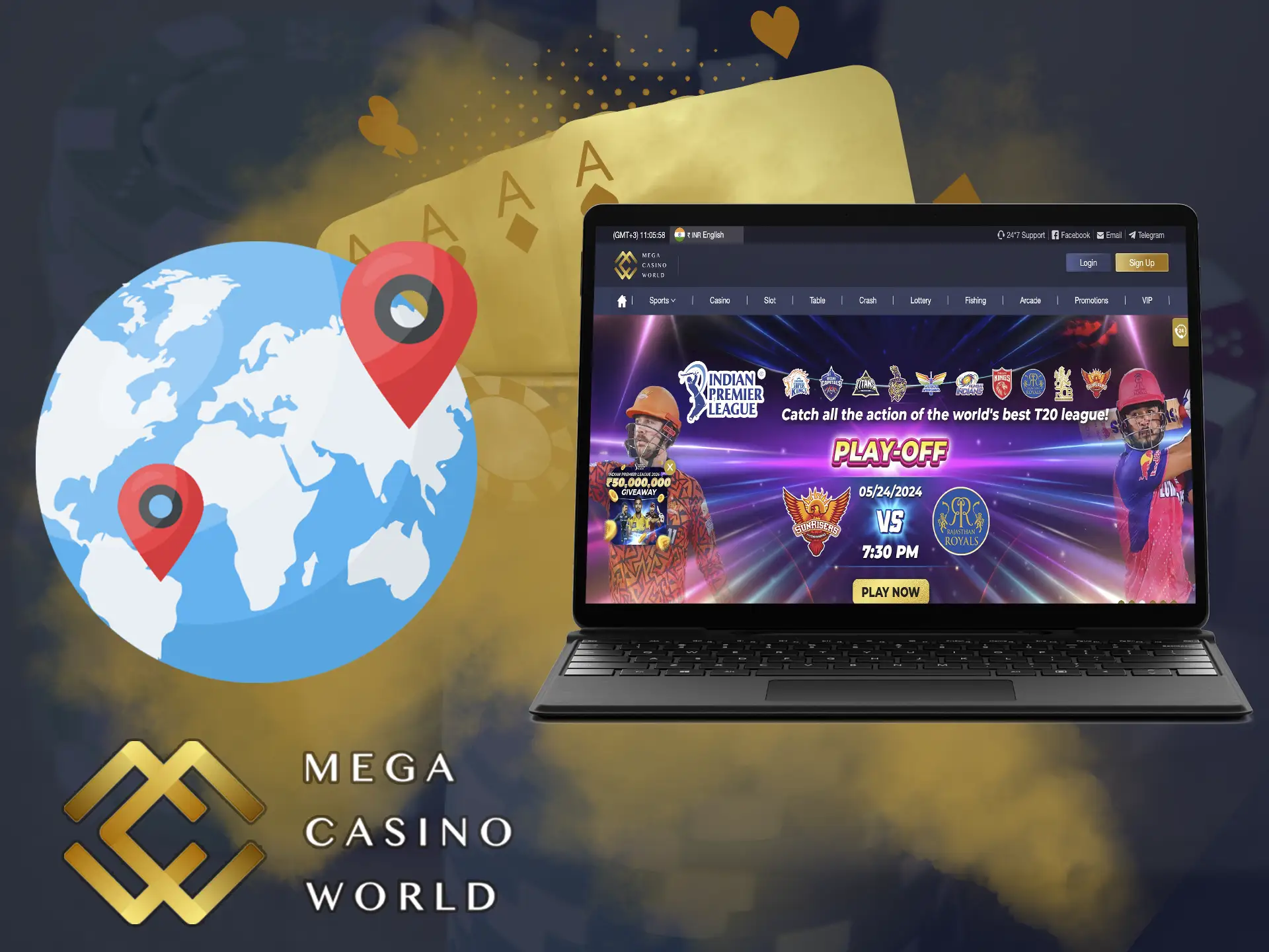 Mega Casino World does not operate in the Netherlands, France, Australia and the Dutch West Indies.