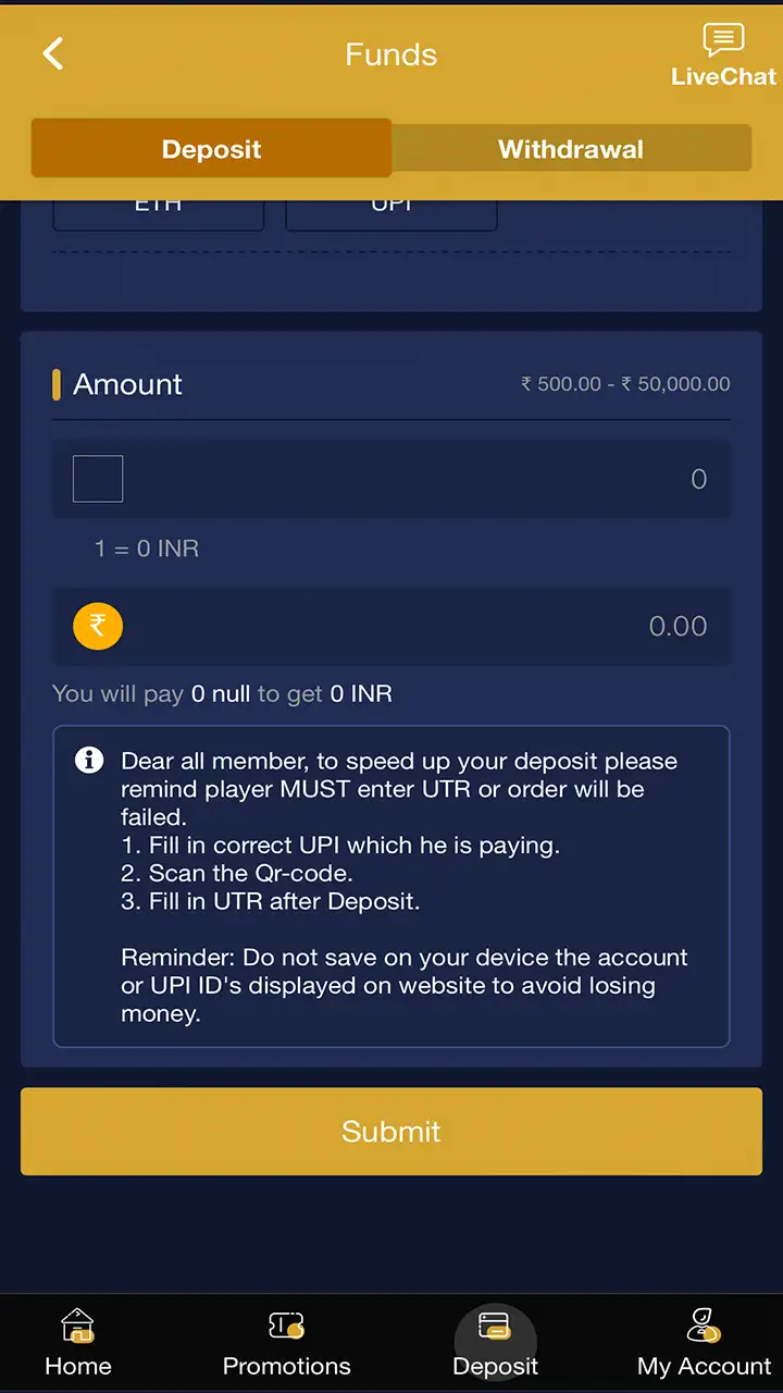 To complete the process enter the amount and all required details in Mega Casino World.