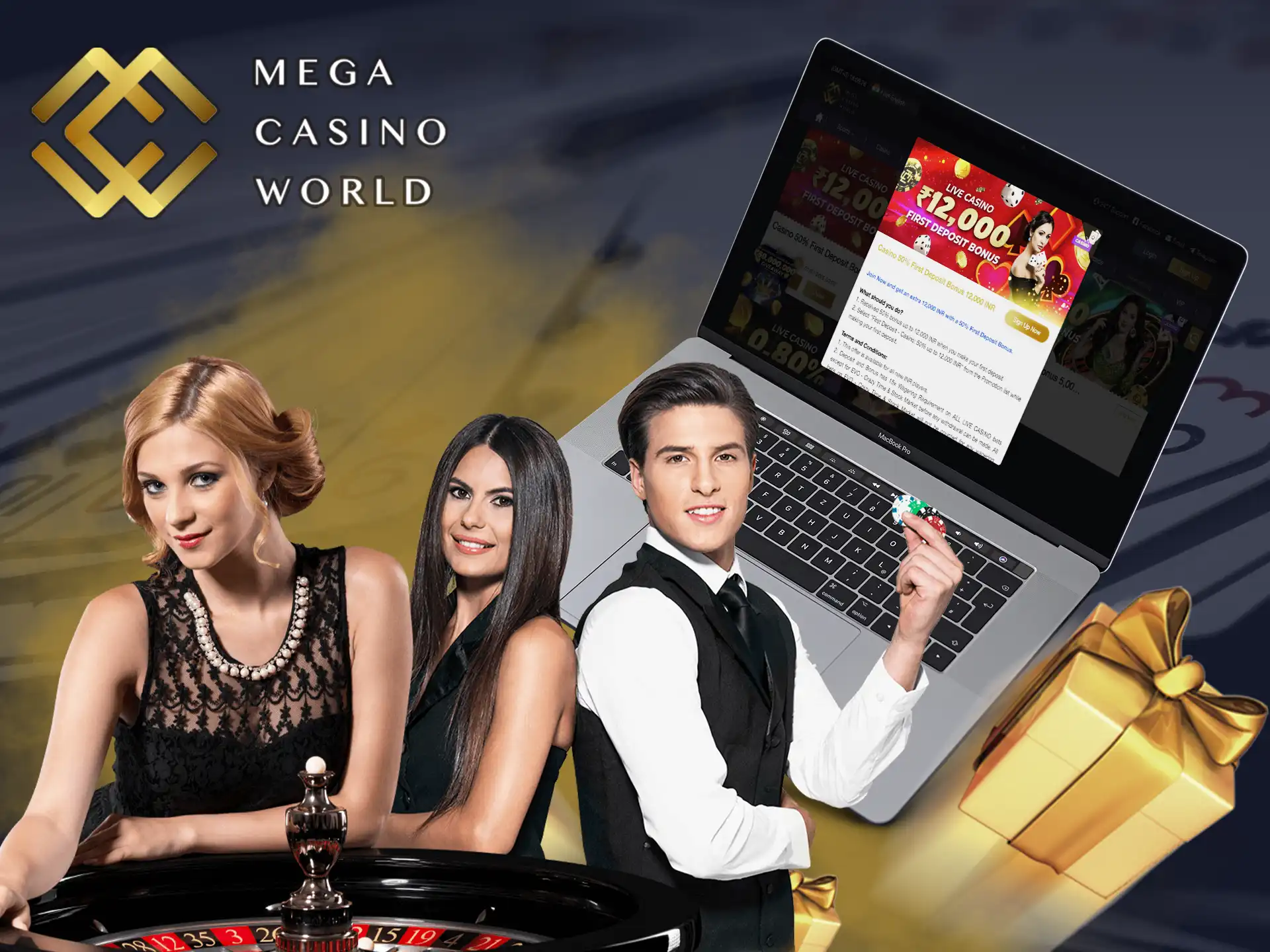 Interact with the live dealer while earning various bonuses at Mega Casino World.
