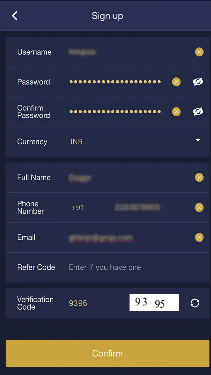 Fill in the fields with yourself information to register successfully at Mega Casino World.
