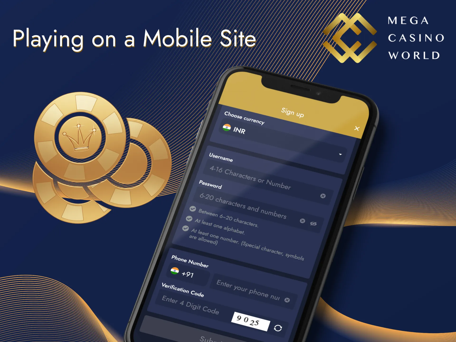 You can place your favorite bets at Mega Casino World in your phone's browser.