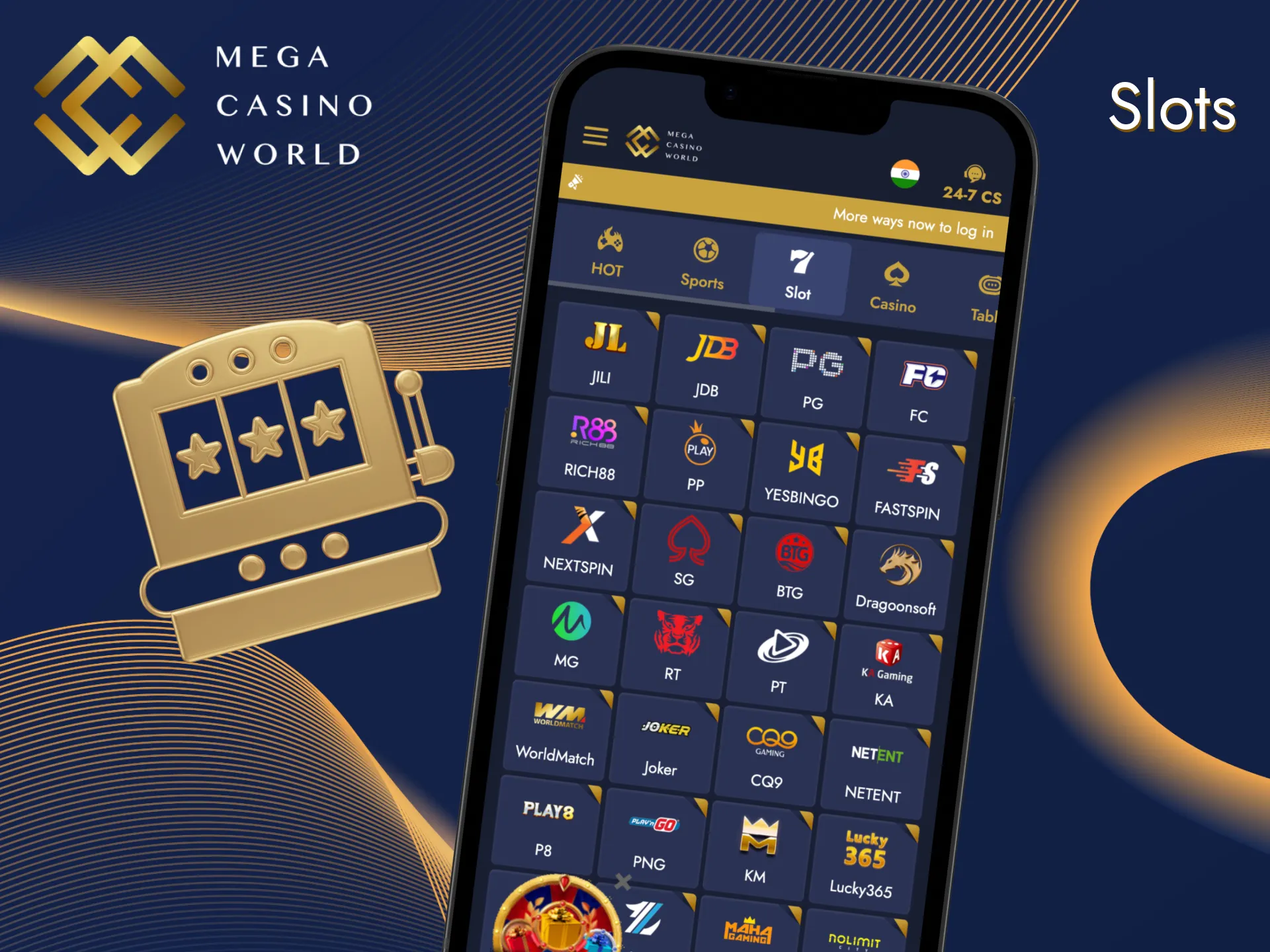 Slots fans will appreciate the gameplay at Mega Casino World app.