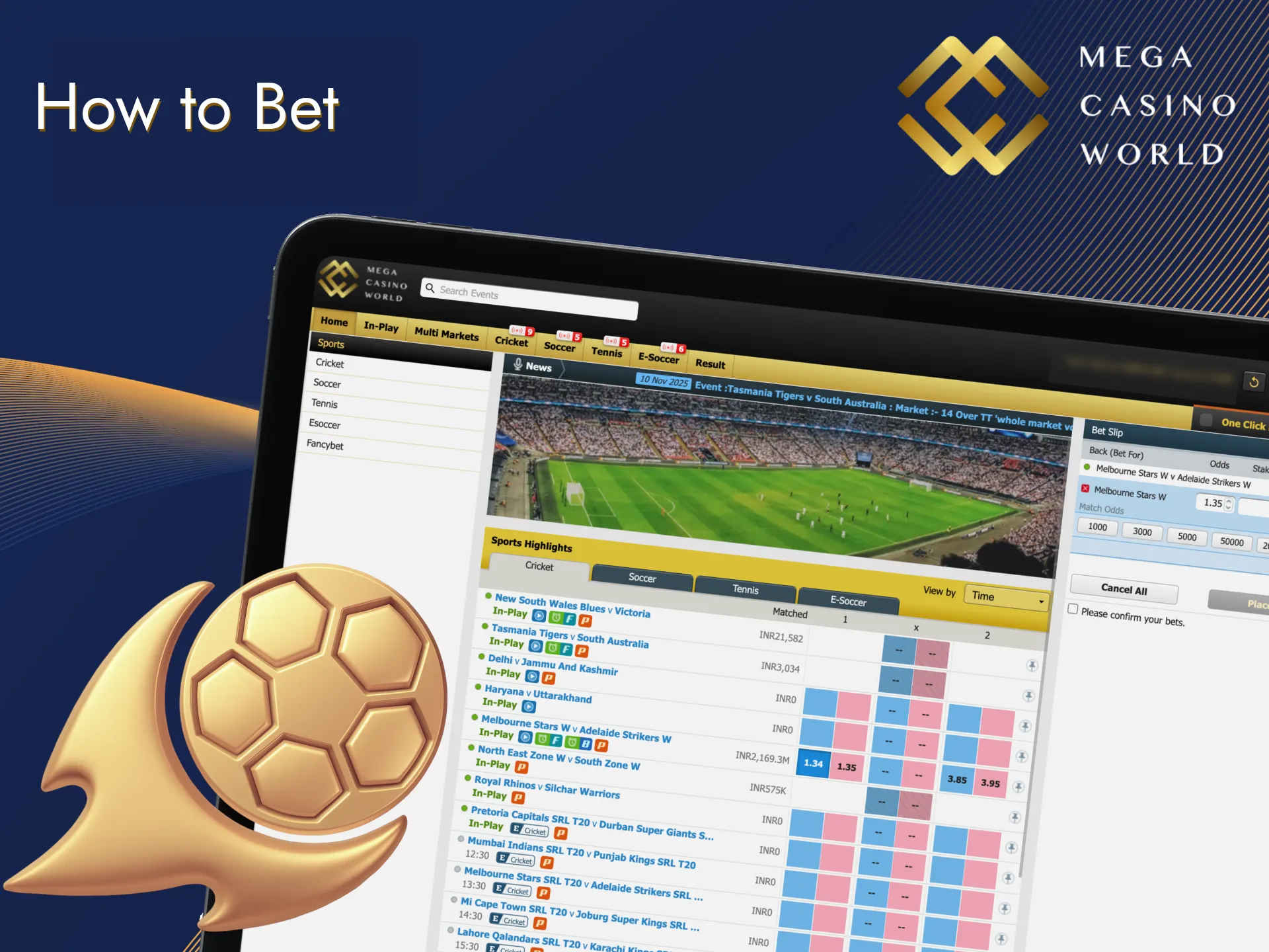 Find out what you need to do to start placing bets on the Mega Casino World.