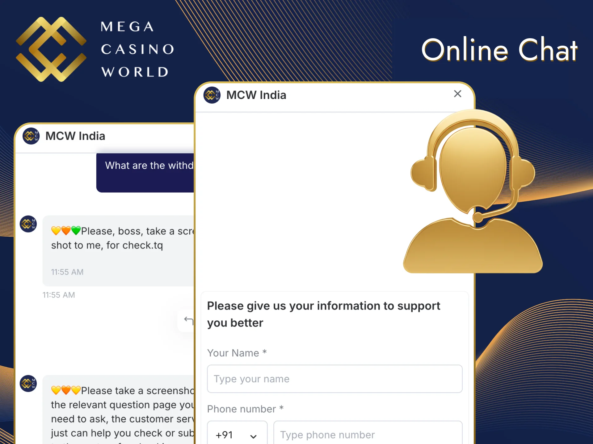 For a quick consultation, write to our chat room on the Mega Casino World website.