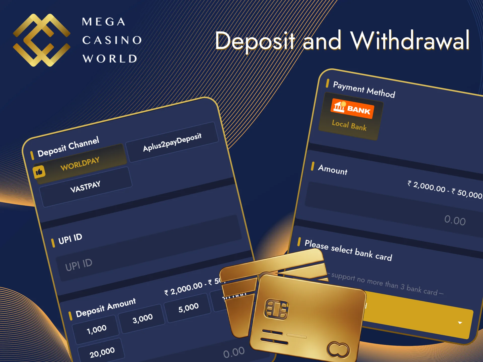 You can easily start playing by funding your Mega Casino World account.