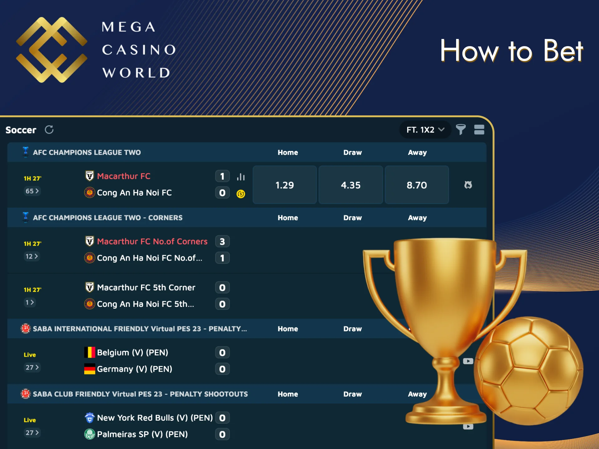 Find out what steps will allow you place a bet on the Mega Casino World.