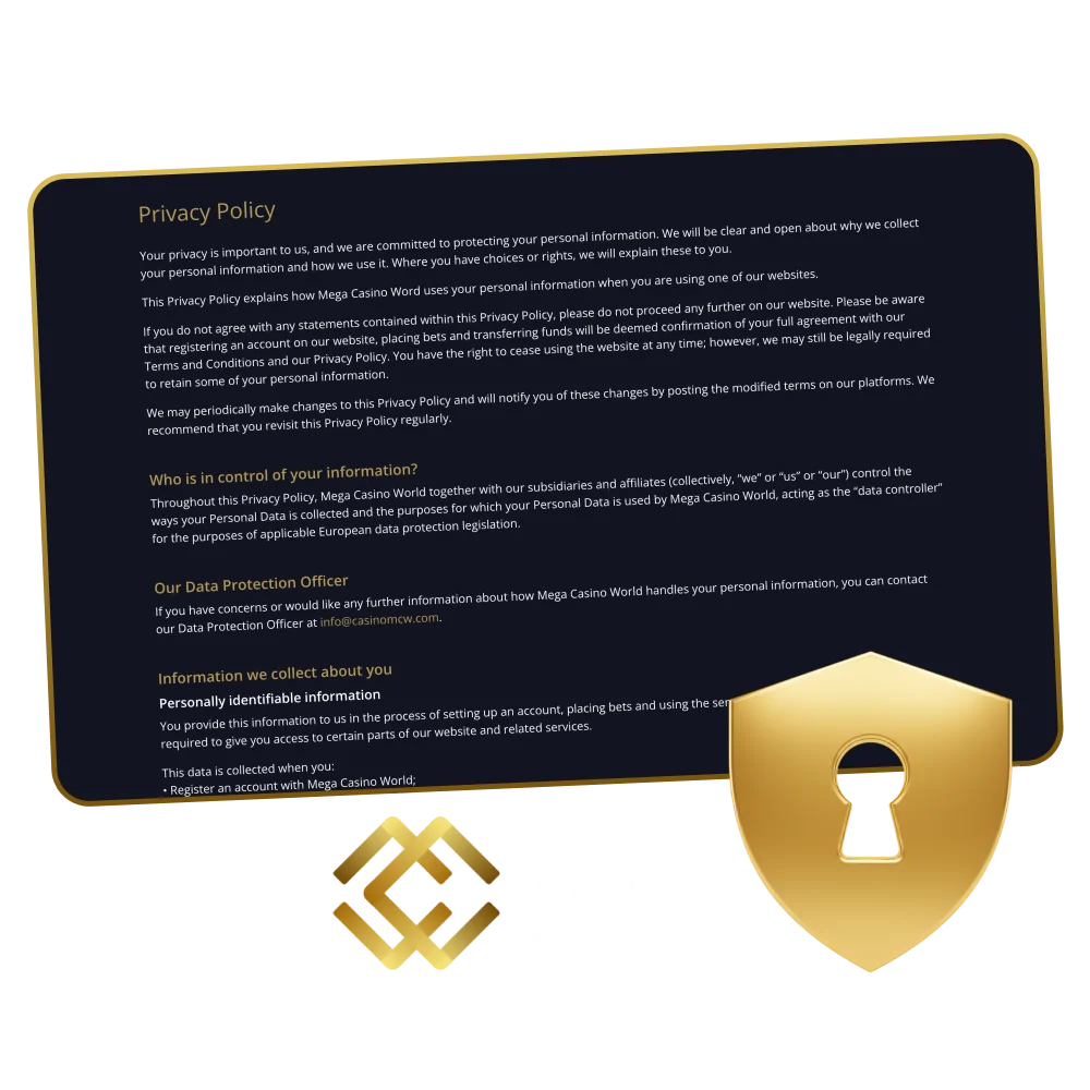 Mega Casino World securely stores information from third parties, protects users from scammers.