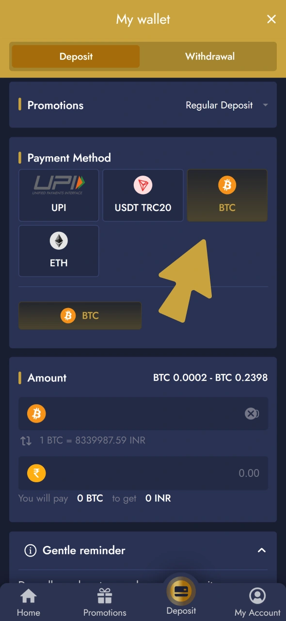 Make a deposit for your bet at Mega Casino World.