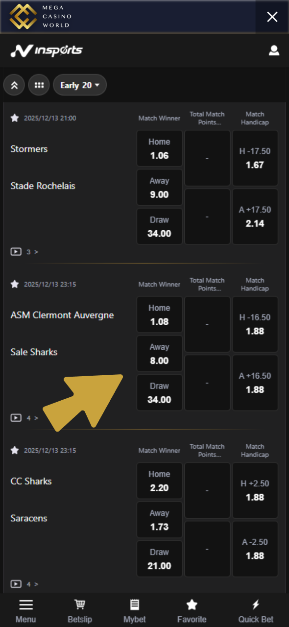 Find kabaddi match and place your bet at Mega Casino World.